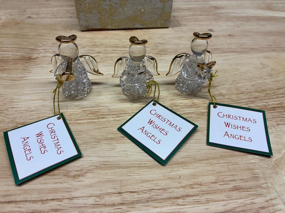 Vintage Ganz “Christmas Wishes Angels” Ornament Set – Blown Glass with Gold